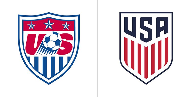 Старый и новый логотип федерации футбола США